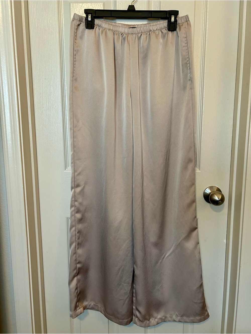 High-Rise Wide-Leg Pull-On Trousers in Light Taupe